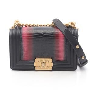 Chanel Boy Shoulder Bag Leather Black Red